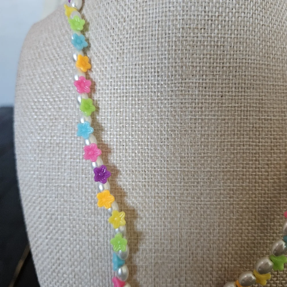 Colorful Beaded Necklace Girls 80s 90s Jewelry Handmade